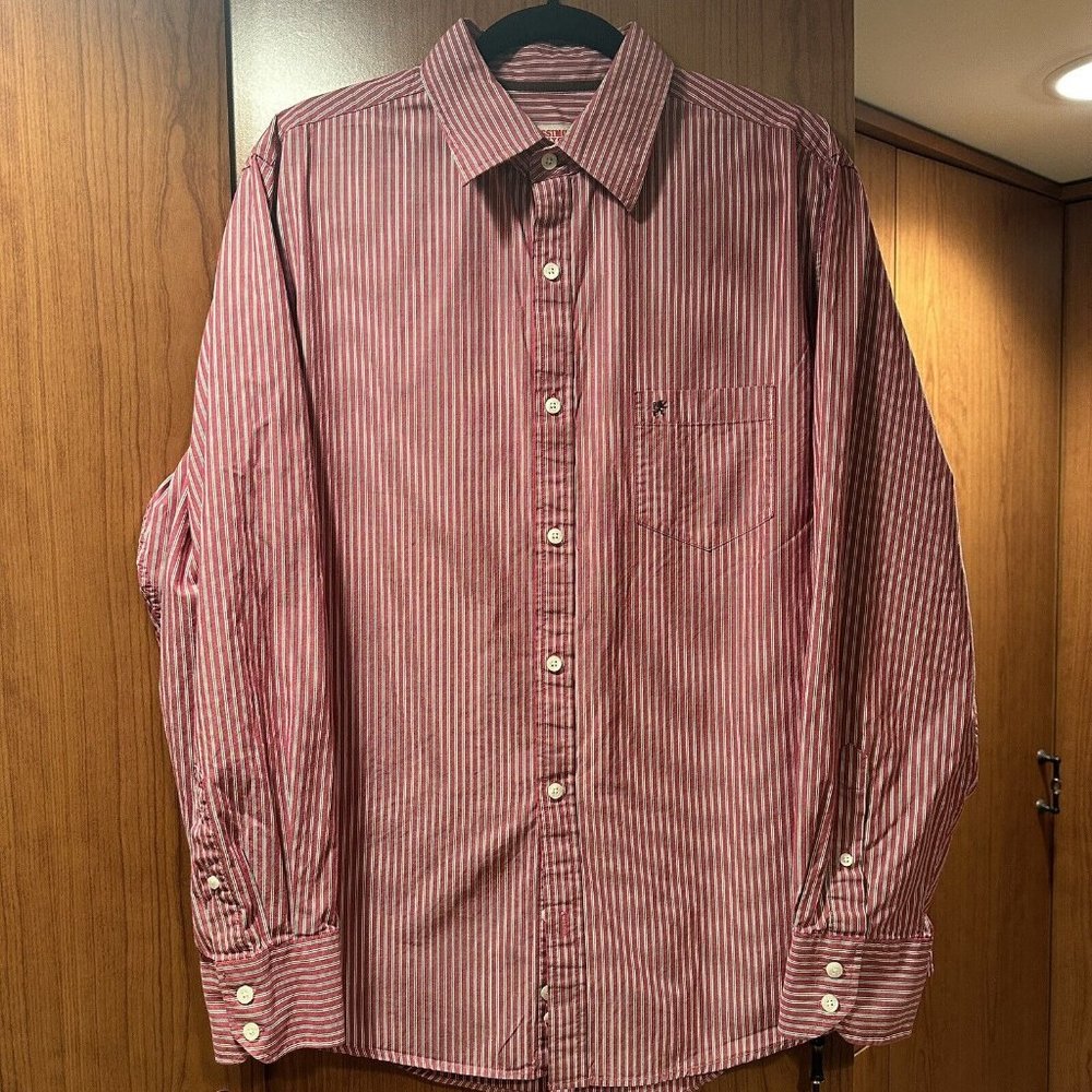 Mossimo Mens L Dress Shirt Button Up Striped Business Casual Long Sleeve Red EUC